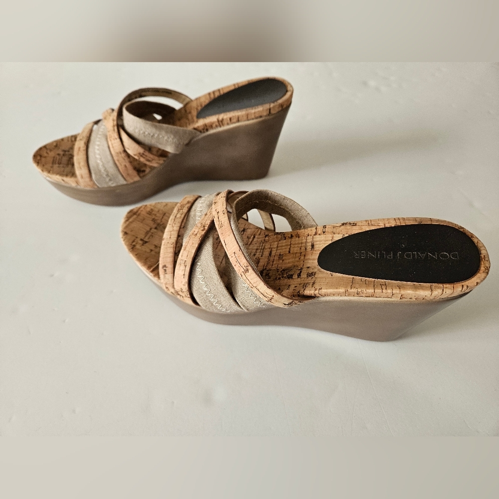 Donald J Pliner 8M Wedge Sandals Jean-leco Leather Cork Tan Neutral